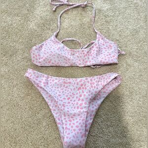 Pink and White Leopard Print Bikini